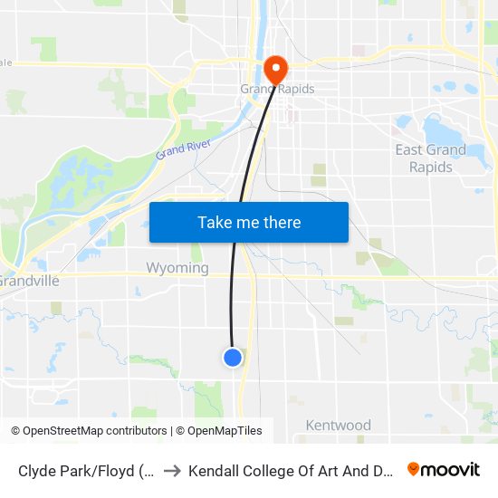 Clyde Park/Floyd (Nb) to Kendall College Of Art And Design map