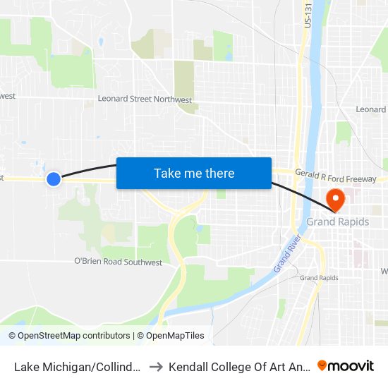 Lake Michigan/Collindale (Wb) to Kendall College Of Art And Design map