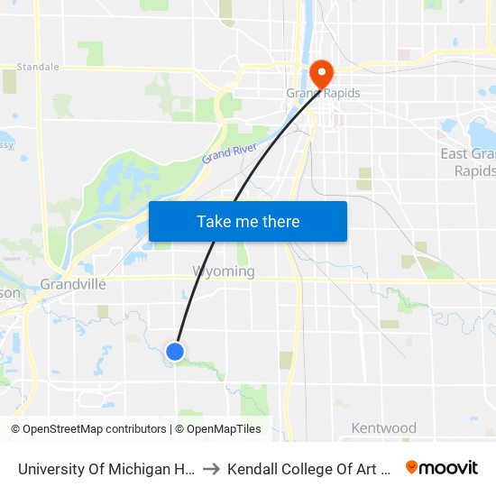University Of Michigan Health-West to Kendall College Of Art And Design map