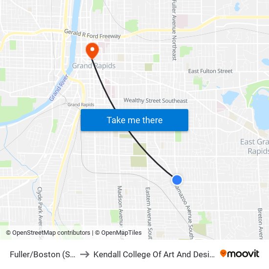 Fuller/Boston (Sb) to Kendall College Of Art And Design map
