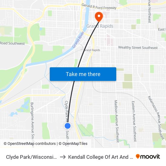 Clyde Park/Wisconsin (Sb) to Kendall College Of Art And Design map