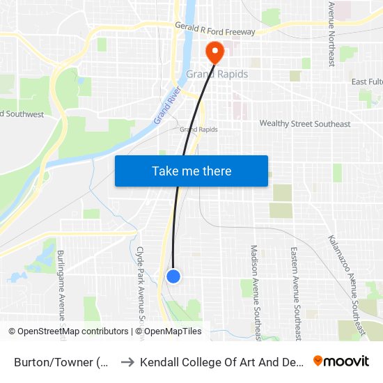 Burton/Towner (Wb) to Kendall College Of Art And Design map