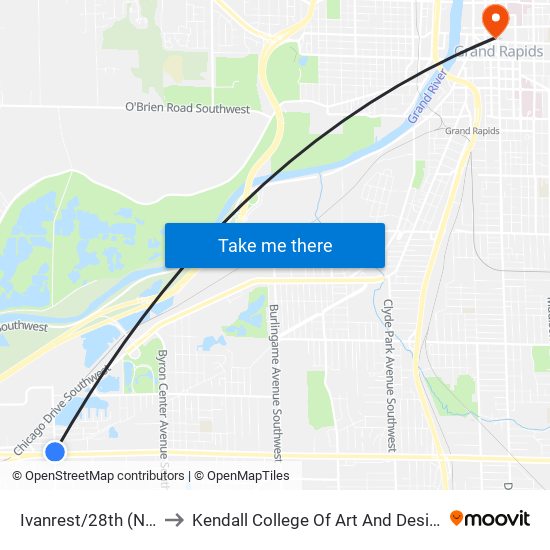 Ivanrest/28th (Nb) to Kendall College Of Art And Design map