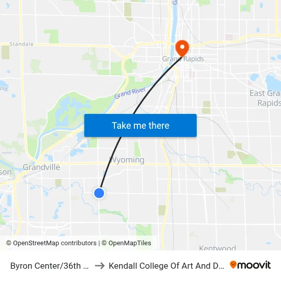 Byron Center/36th (Nb) to Kendall College Of Art And Design map
