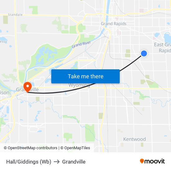 Hall/Giddings (Wb) to Grandville map