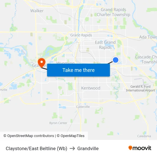 Claystone/East Beltline (Wb) to Grandville map