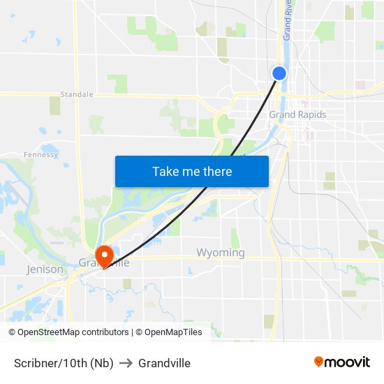 Scribner/10th (Nb) to Grandville map