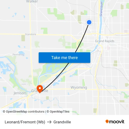 Leonard/Fremont (Wb) to Grandville map