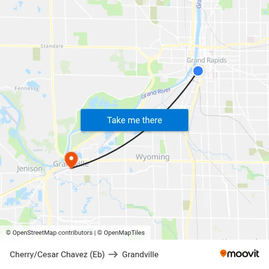 Cherry/Cesar Chavez (Eb) to Grandville map