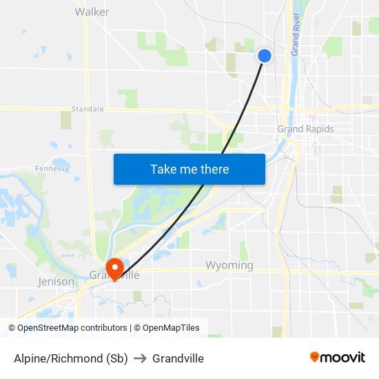 Alpine/Richmond (Sb) to Grandville map