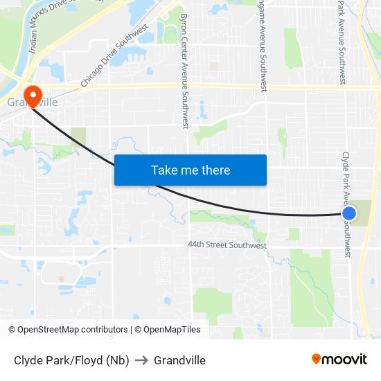 Clyde Park/Floyd (Nb) to Grandville map
