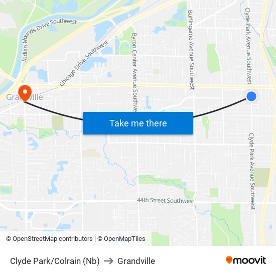 Clyde Park/Colrain (Nb) to Grandville map