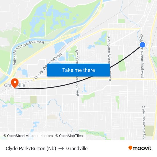 Clyde Park/Burton (Nb) to Grandville map