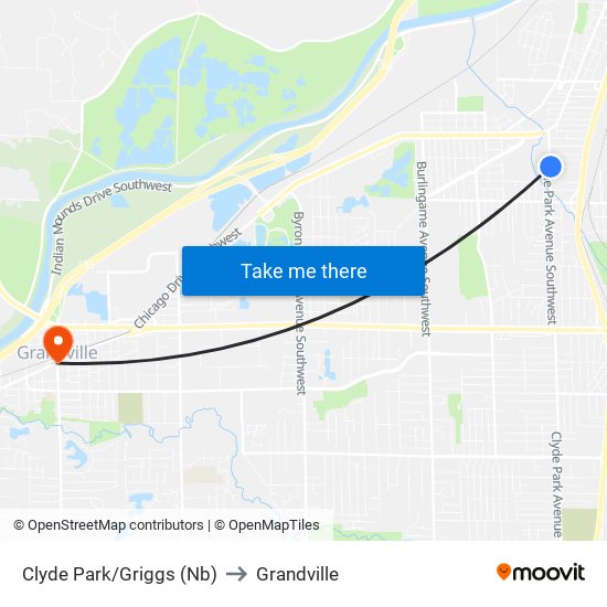 Clyde Park/Griggs (Nb) to Grandville map