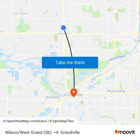 Wilson/West Grand (Sb) to Grandville map