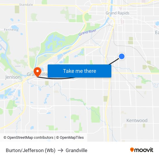 Burton/Jefferson (Wb) to Grandville map