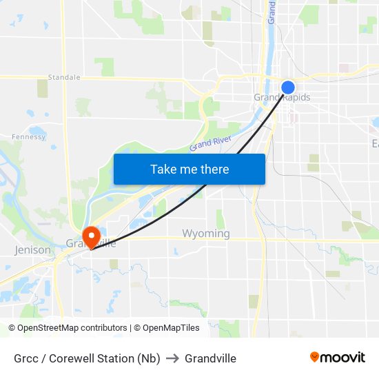 Grcc / Corewell Station (Nb) to Grandville map