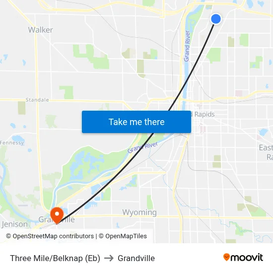 Three Mile/Belknap (Eb) to Grandville map