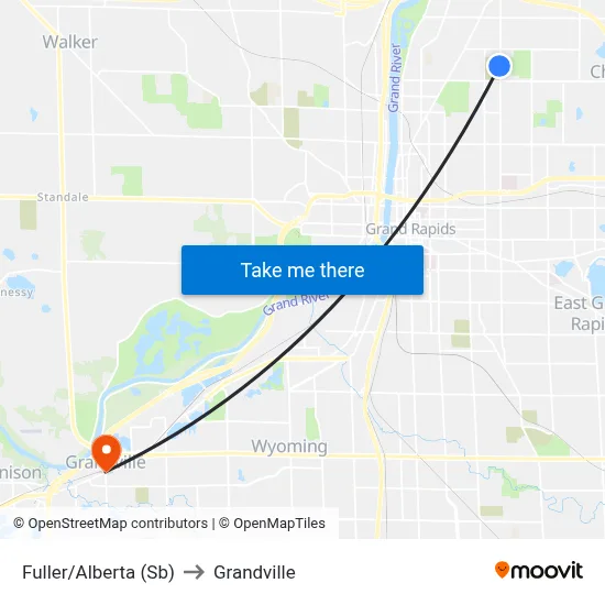 Fuller/Alberta (Sb) to Grandville map