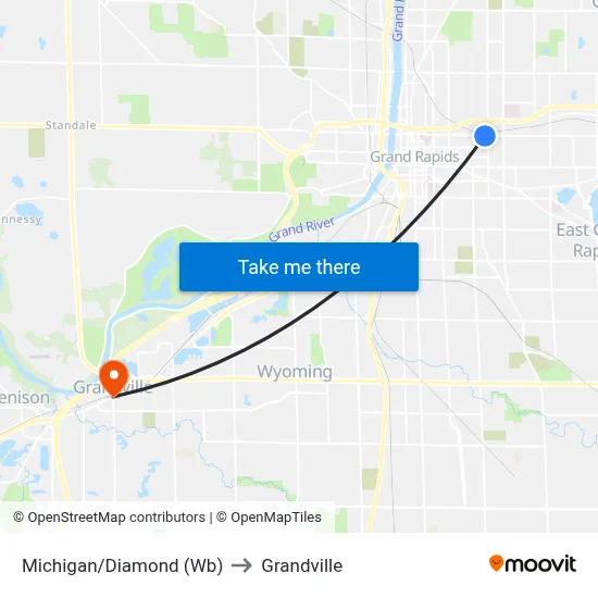 Michigan/Diamond (Wb) to Grandville map