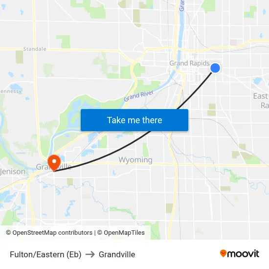 Fulton/Eastern (Eb) to Grandville map