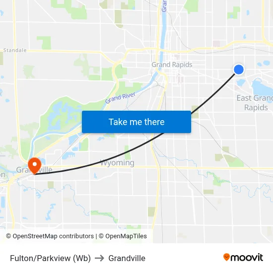 Fulton/Parkview (Wb) to Grandville map