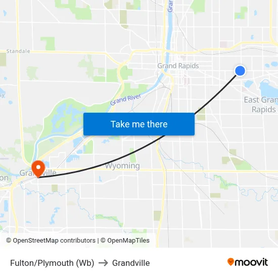 Fulton/Plymouth (Wb) to Grandville map