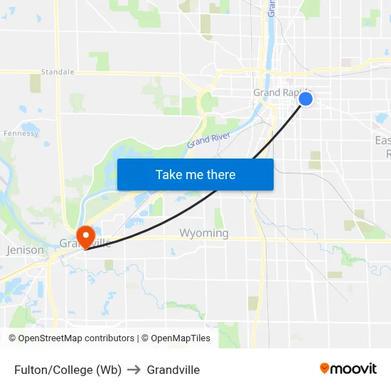 Fulton/College (Wb) to Grandville map