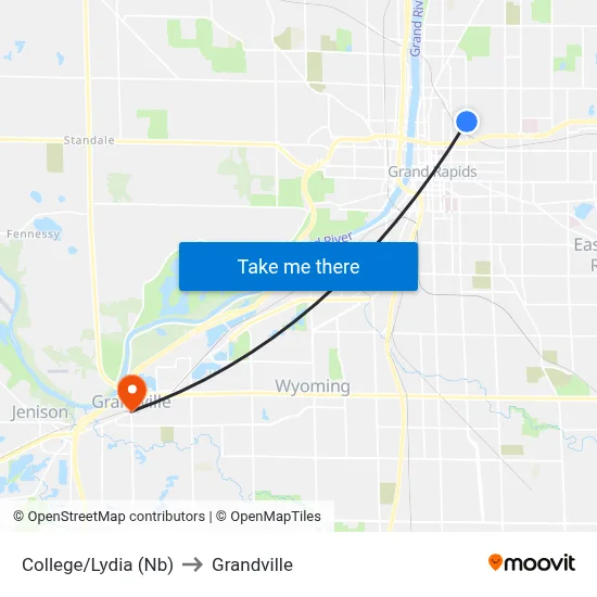 College/Lydia (Nb) to Grandville map