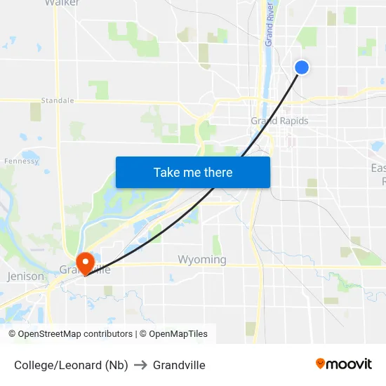 College/Leonard (Nb) to Grandville map