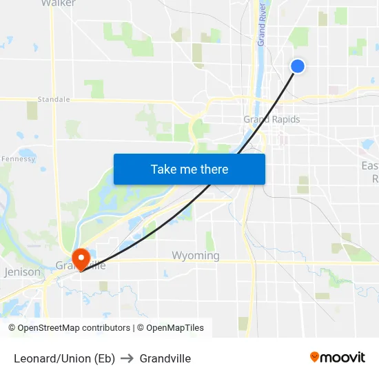 Leonard/Union (Eb) to Grandville map