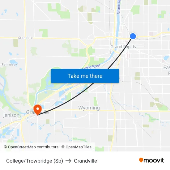 College/Trowbridge (Sb) to Grandville map