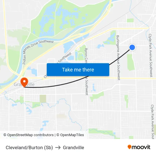 Cleveland/Burton (Sb) to Grandville map