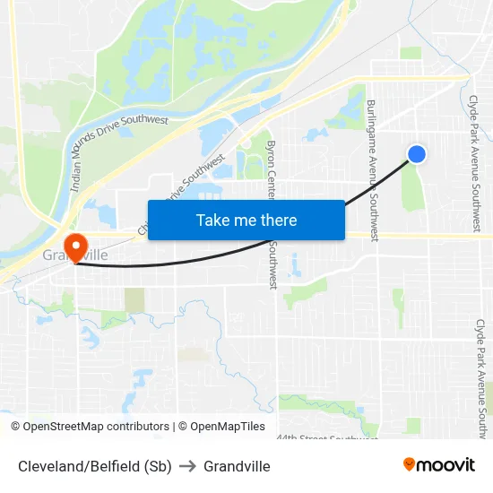 Cleveland/Belfield (Sb) to Grandville map