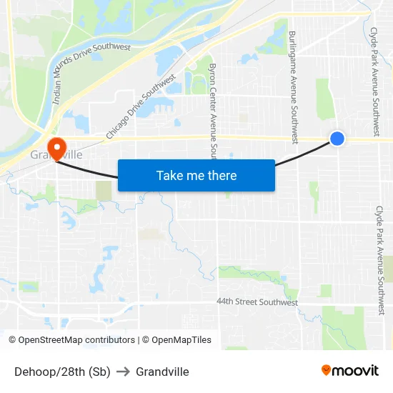 Dehoop/28th (Sb) to Grandville map