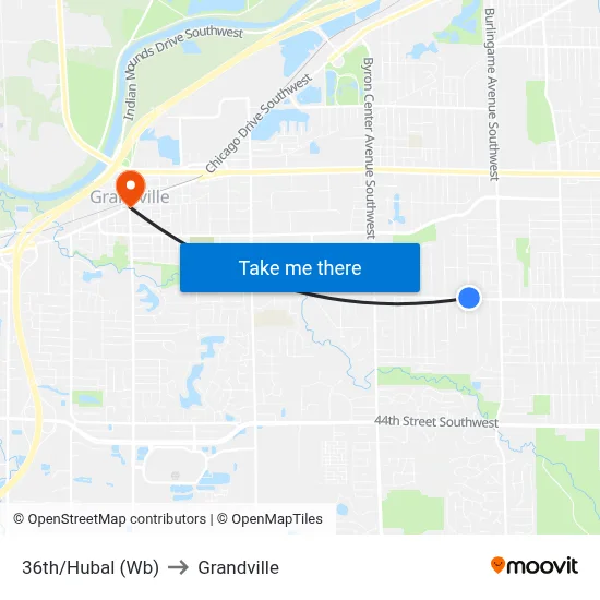 36th/Hubal (Wb) to Grandville map
