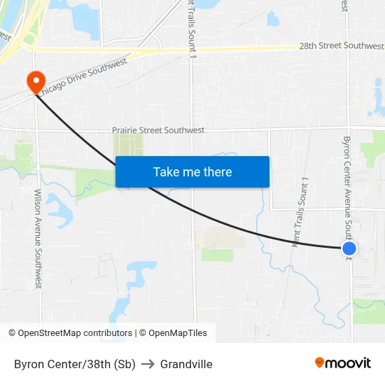 Byron Center/38th (Sb) to Grandville map