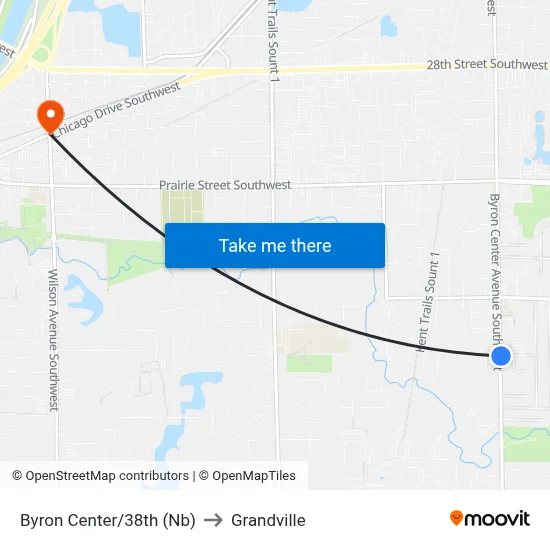 Byron Center/38th (Nb) to Grandville map