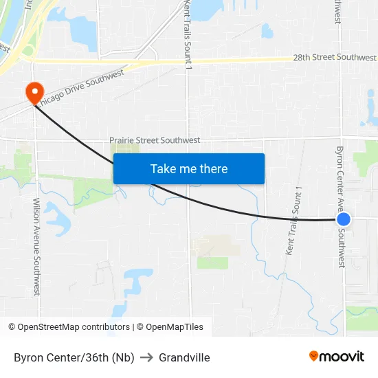 Byron Center/36th (Nb) to Grandville map