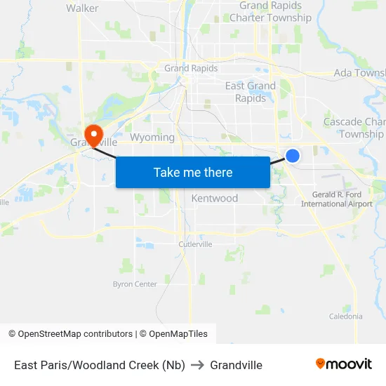 East Paris/Woodland Creek (Nb) to Grandville map