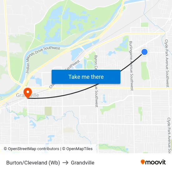 Burton/Cleveland (Wb) to Grandville map