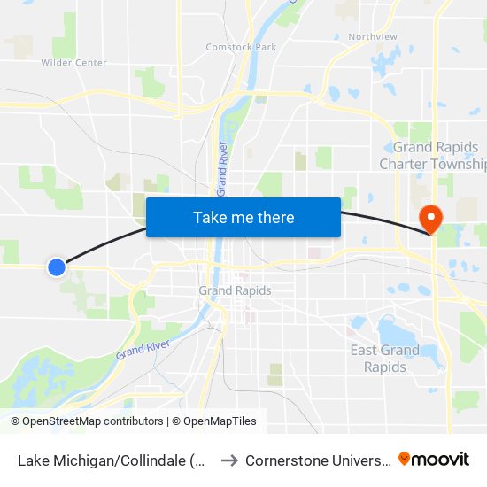 Lake Michigan/Collindale (Wb) to Cornerstone University map