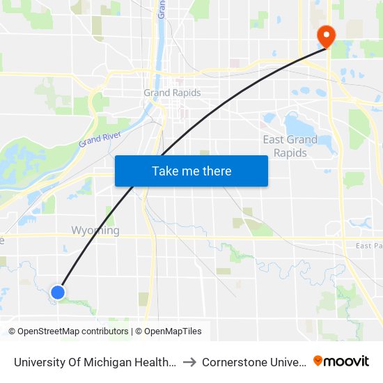 University Of Michigan Health-West to Cornerstone University map