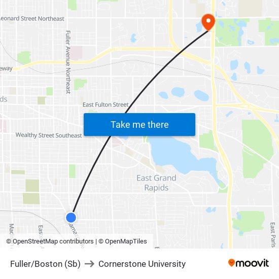 Fuller/Boston (Sb) to Cornerstone University map