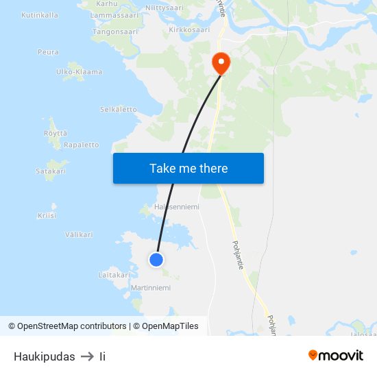 Haukipudas to Ii map