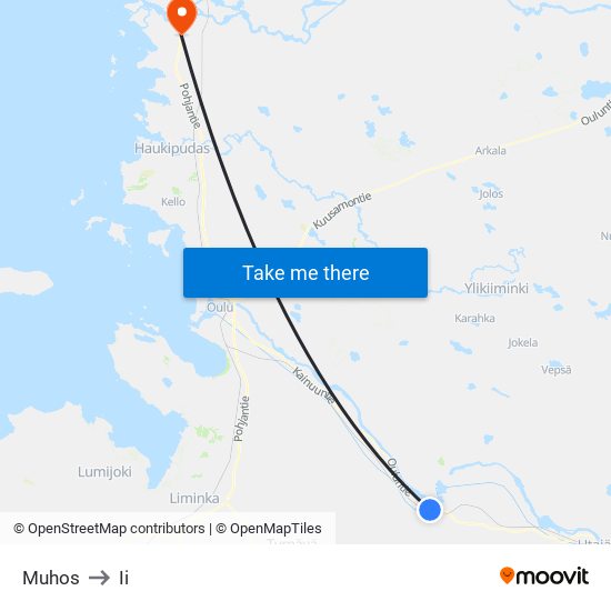 Muhos to Ii map