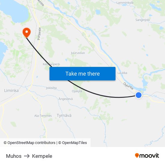 Muhos to Kempele map