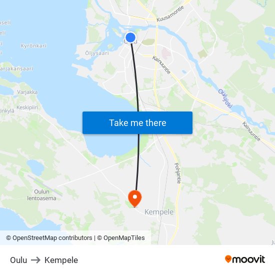 Oulu to Kempele map