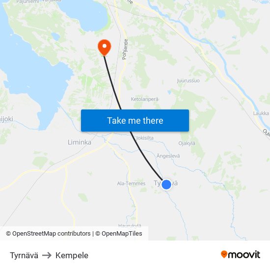 Tyrnävä to Kempele map