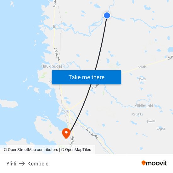 Yli-Ii to Kempele map